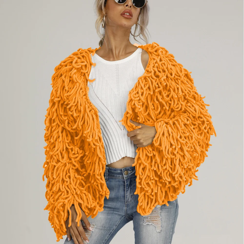 2021 Hot Popular personality woven jacket female autumn and winter tassel loose coat fashion knit cardigan