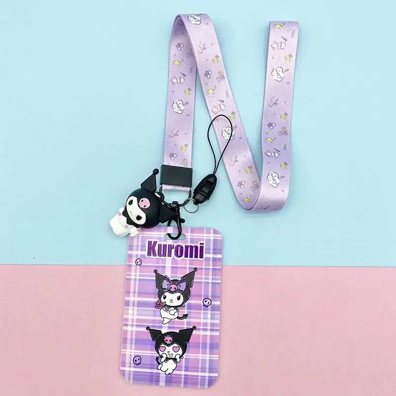 Cartoon Anime Lovely Melody Kuromi Cinnamoroll Design Student Name Tag Card With Pendant Full Cover Neck Straps Wholesale Custom