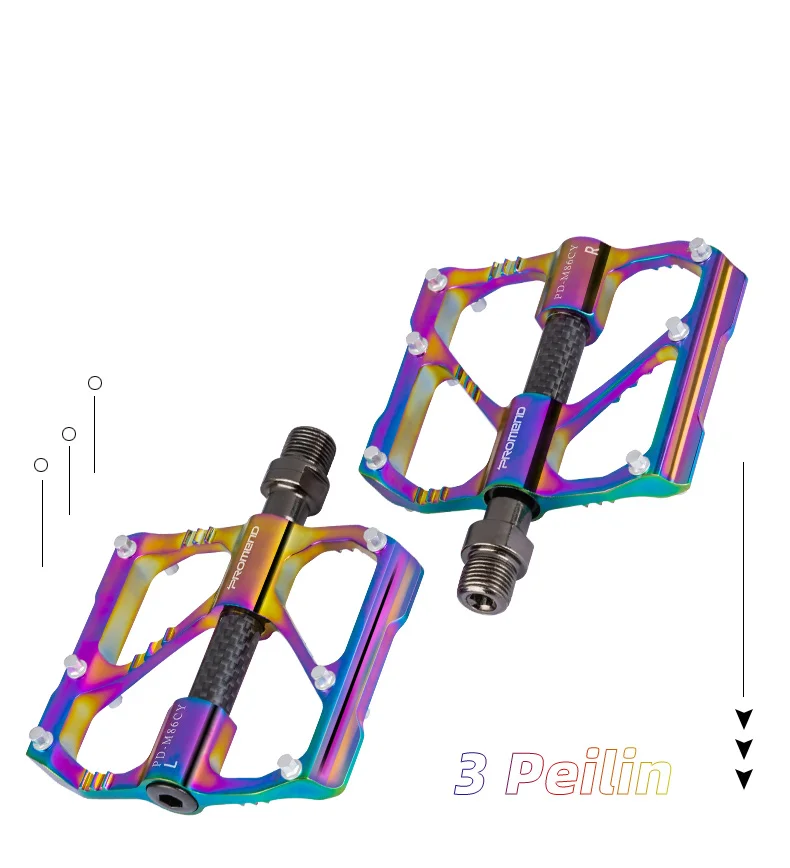 
PROMEND Carbon Spindle Rainbow Color Bikes Pedal Fast Fashion High End Bike Pedals 3 Bearing Carbon axle MTB Road Bicycle Pedals 
