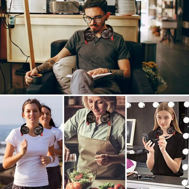 Hand Free Personal Fan Portable USB Battery Rechargeable Mini Fan Headphone Design Wearable Neckband Necklace Fan