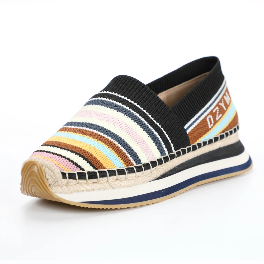 
Selling color stripe interval ladies thick bottom casual stripe espadrilles shoes 