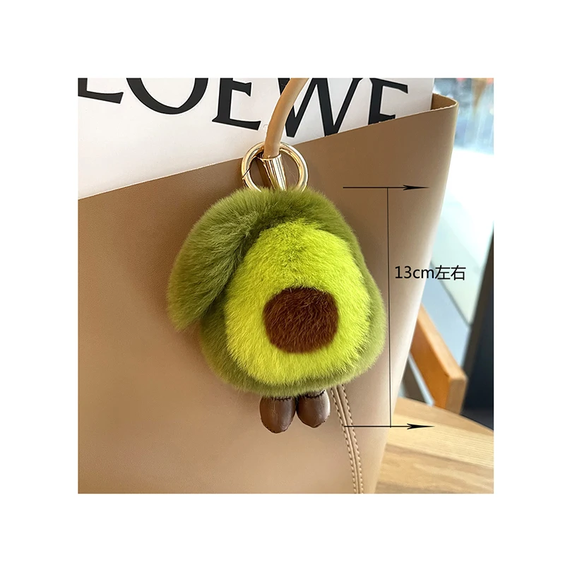 Rainbow Color Faux Rabbit Fur  with Key Chain 10 cm Handmade Ball Plush Toy Key Ring Bag Charm