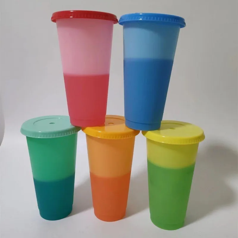 Wholesale Temperature 24oz 16oz wholesale Cold Magic Plastic Color Chang Color changing Tumbler Mug Color Change Cup