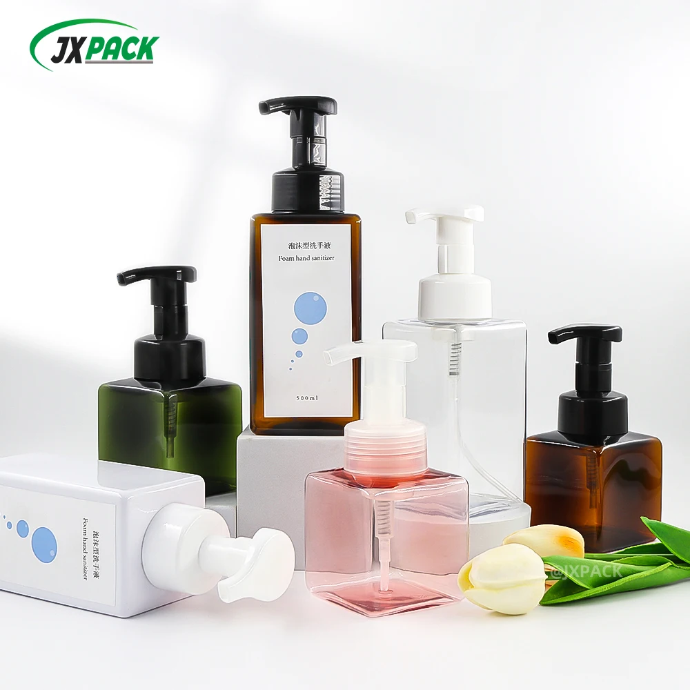 Factory Wholesale Foaming Soap Plastic Pump Bottles 15oz Cleanser Foam Bottle Square Foam Pump Bottle