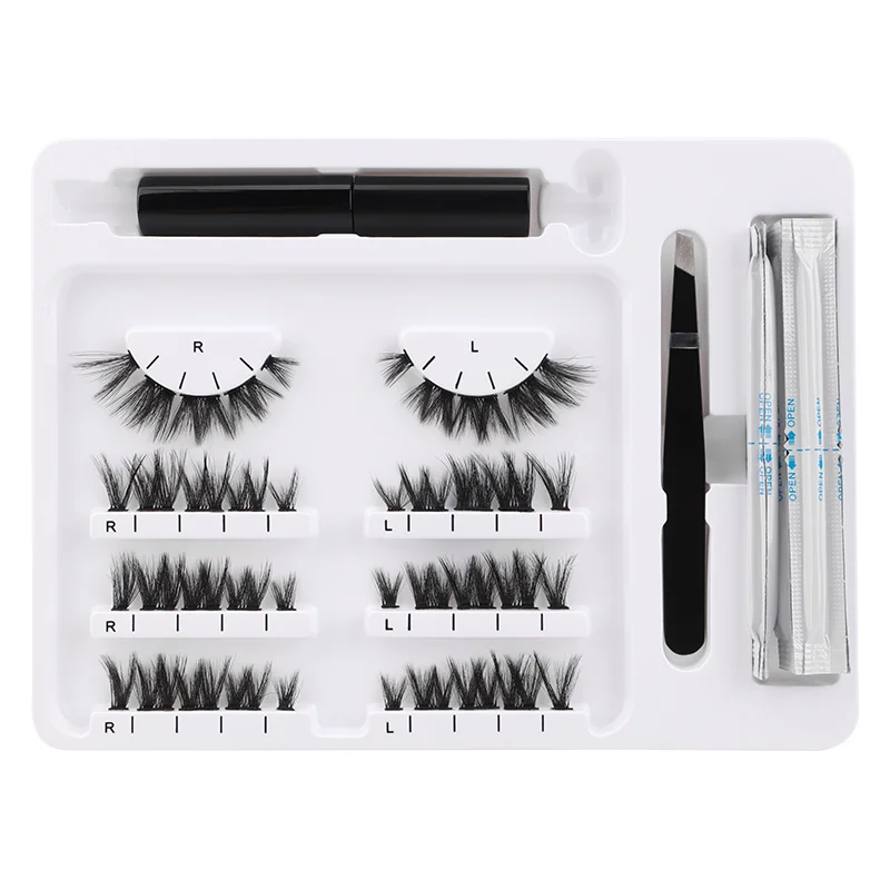 Hollyren Private Logo Wholesale DIY Lash Cluster Kit Individual Lash Black Clear Glue Applicator Easy Grafting Diy Lash