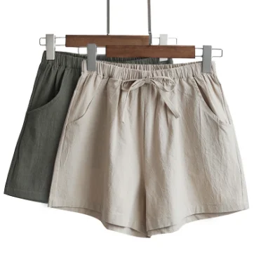 Однотонные Женские повседневные льняные хлопковые шорты, свободные тонкие летние популярные брюки с широкими штанинами для отдыха