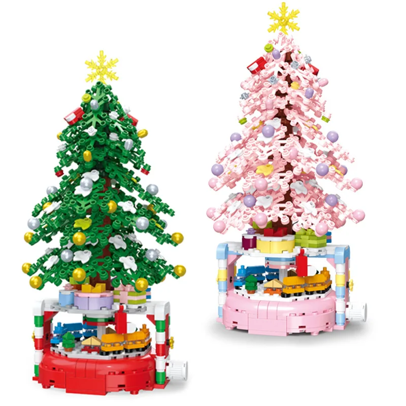 Christmas DIY building blocks toy for kids Christmas Tree Santa New Year orange Beautiful gift Creative Model Building Blocks