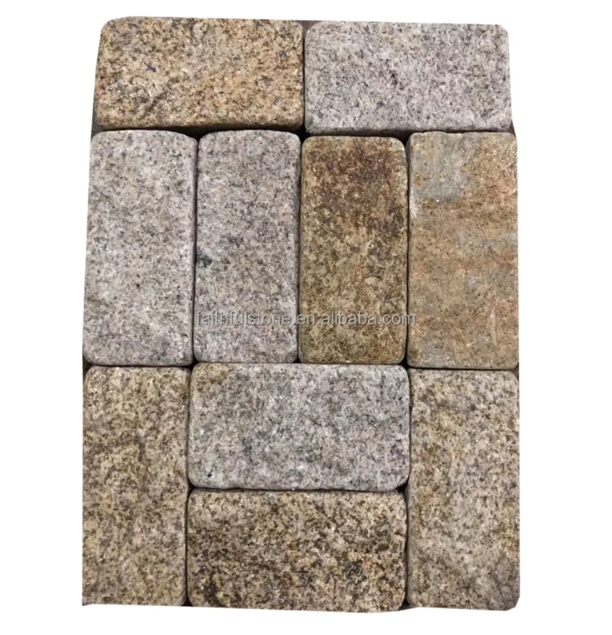 Желтый цвета ржавчины гранитный G682 cobble каменная брусчатка для напольных