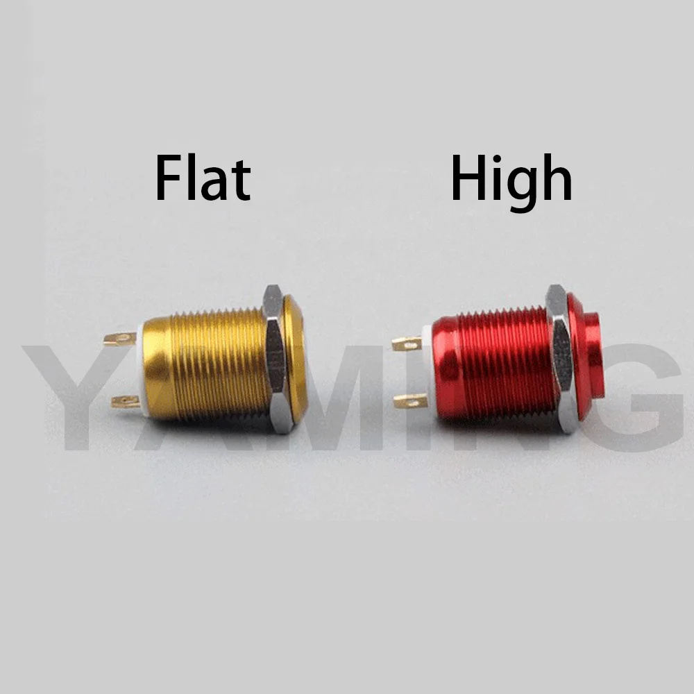 
12mm Metal Push Button Switch Momentary Reset Flat/High Head Round 2Pins 1NO Oxidize Black/ Green/ Yellow/ Red/ Blue 