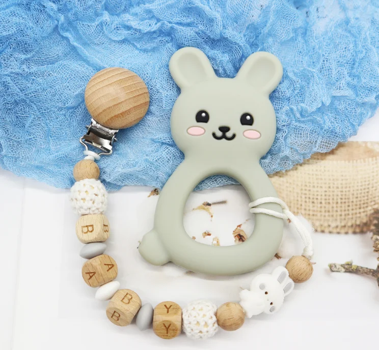 Rabbit Food-Grade Silicone Baby Teether Soft Phone-Shaped Chewing Toys for Boys and Girls Christmas Infant Christmas Gift Idea