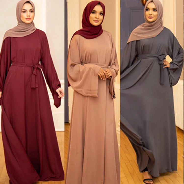 Abaya Dubai Turkey Solid Color Simple Modest Kaftan Islamic Clothing Abaya Muslim Dresses For Women