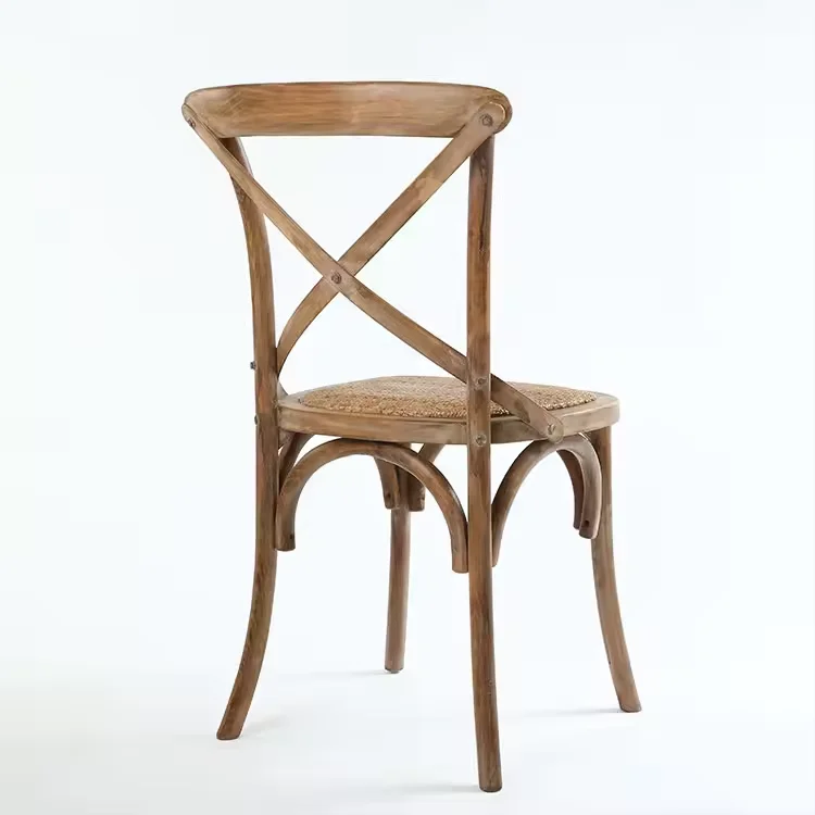 Modern Style Commercial Furniture Rattan Seat Cross Back Wood Party Chairs for Events Weddings Hotels