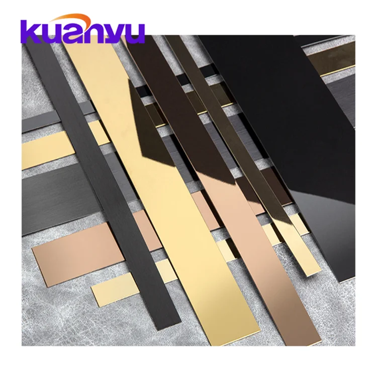 Gold Titanium Metal Transition Strip Brushed Chrome Stainless Steel Tile Trim Line For Wall Decoration