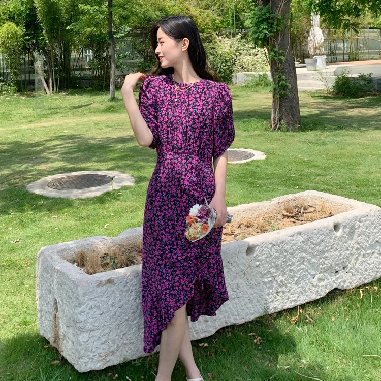 Hot Sale Summer New Irregular Floral Elegant Ladies Casual Dress