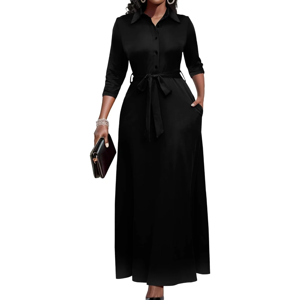 Women Church Maxi Dresses 3/4 Sleeve Button Down Print Casual Office Dress African Fashionable Bodycon Premium Elegant Outfits
