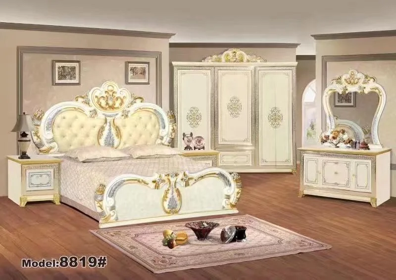 Luxury King size bed Classic Baroque Style Full Solid Wood Hand Made Bedroom Set