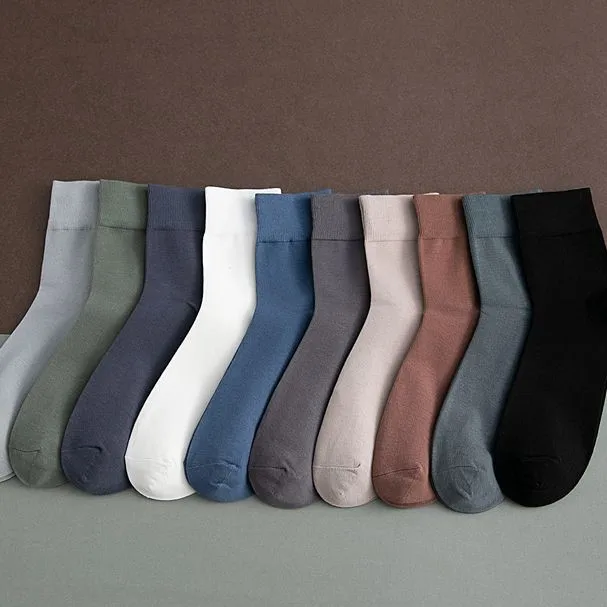 New Design Plain 200N Solid Color Business Dress Socks White Black Cotton Crew Men Solid Color Socks