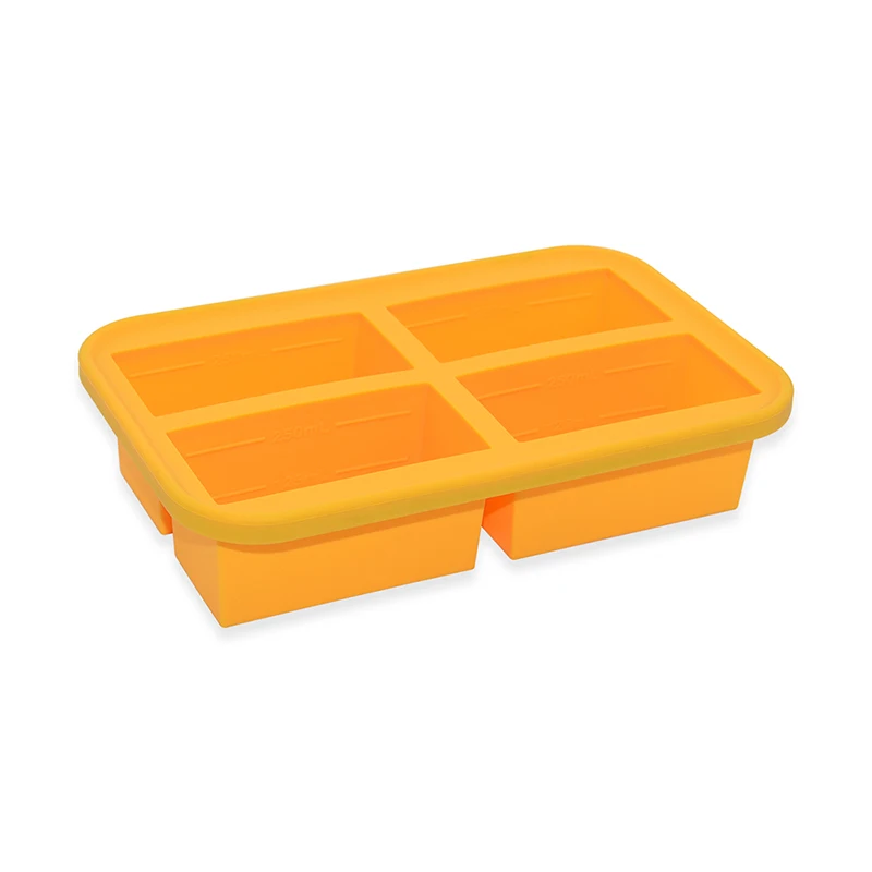 BPA Free Flexible 1-Cup Extra Large Silicone Soup Container Food Freezing Cubes Storage Tray with Clipon Lid