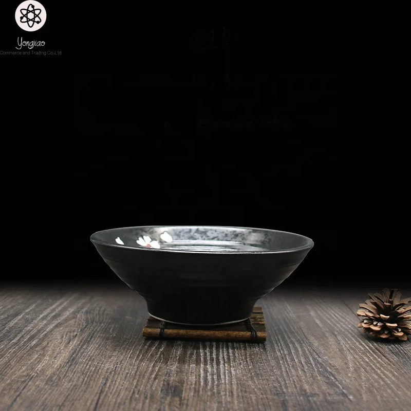 Custom printed wholesale ceramic Japanese black pottery ramen noodle bowl