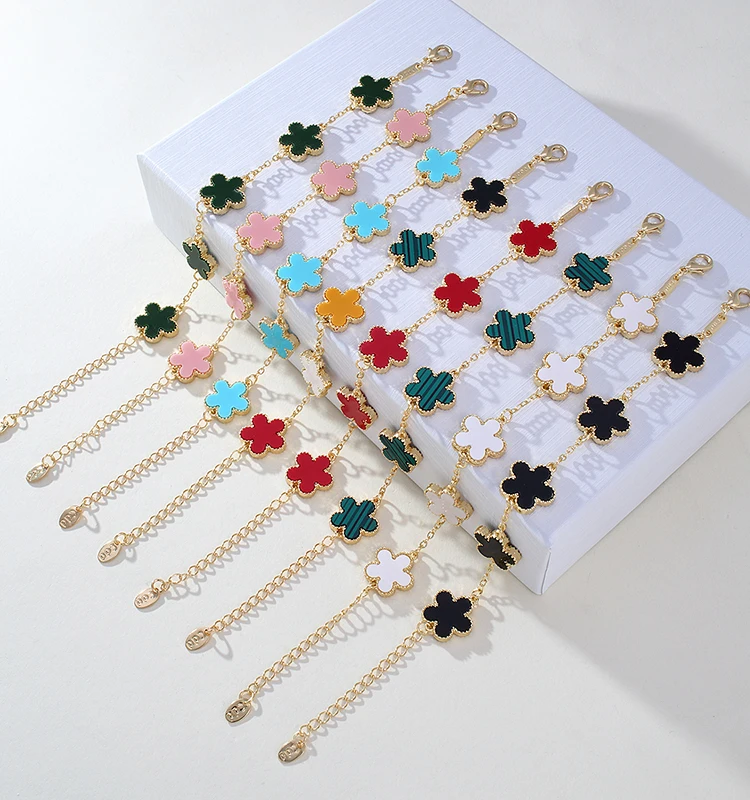 CDD Fashion Classic Colorful Double Sided Plum Blossom Five Leaf Grass Flower Bracelet Daily Wear Jewelry for Women