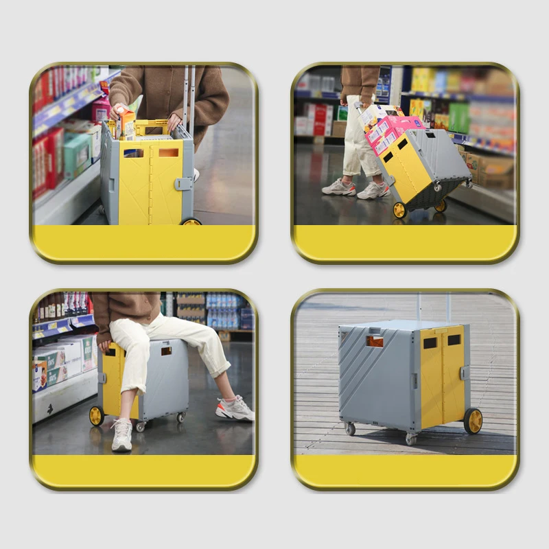 Plastic Rolling Hand Pull Push Tool Supermarket Trolley Foldable Utility Folding Shopping Cart Trolley