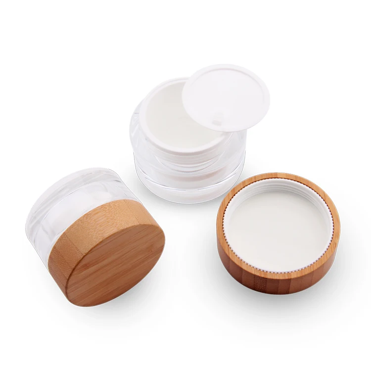 
acrylic plastic jars with bamboo lids,50g bamboo cosmetic jar,bamboo cosmetic packaging face cream jar 