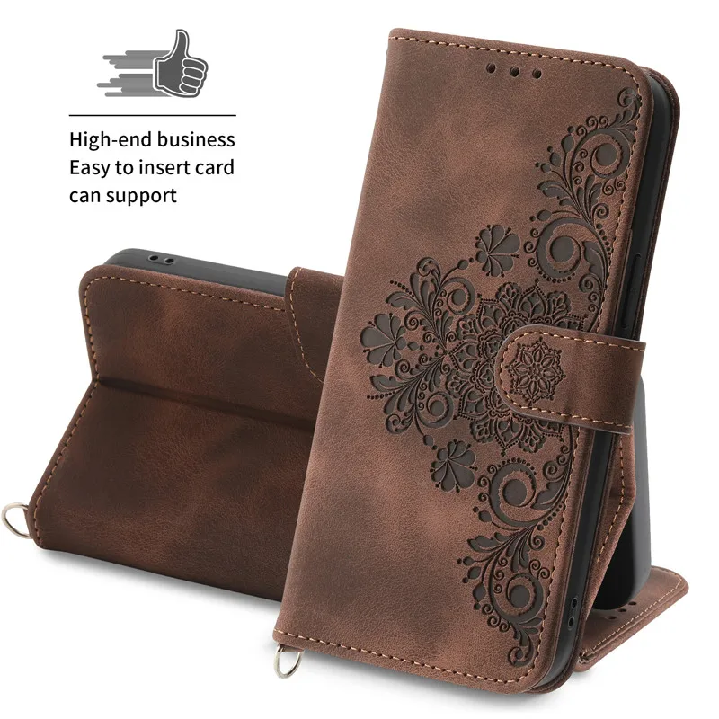 New Embossed Flower Wallet Leather Phone Case For Huawei P60 Nova 11 Honor 90 Pro X50i X40i X30 X8A Flip Cover With Strap