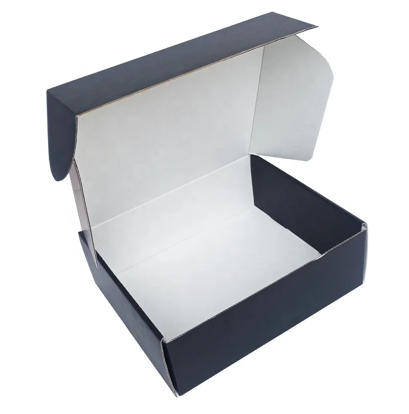 
2021 New Custom Luxury Flat Shipping Packing Box Corrugated Black Mailer Box Packaging Printing 