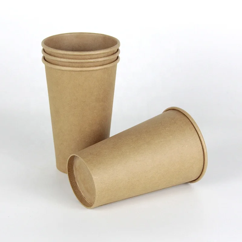 16oz 500ml Disposable Unbleached kraft Aqueous Paper Cups and Compostable Paper Cups with Lids