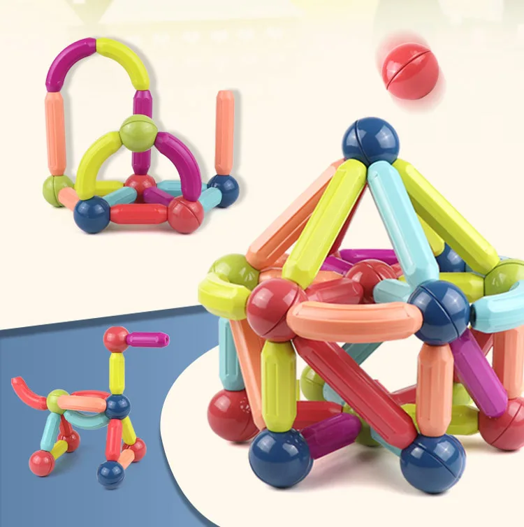 3d Magnet Safest Colorful Stick And Rods Set Kids Creative Flexible Magnetic Building Sticks And Balls Blocks magnetic stick toy