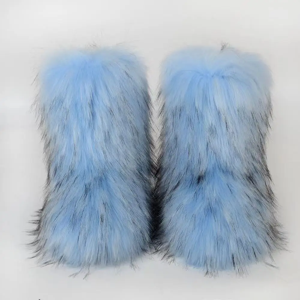 Wholesale hot selling ladies raccoon faux fur boots factory  high-end snow boots plush fur boots