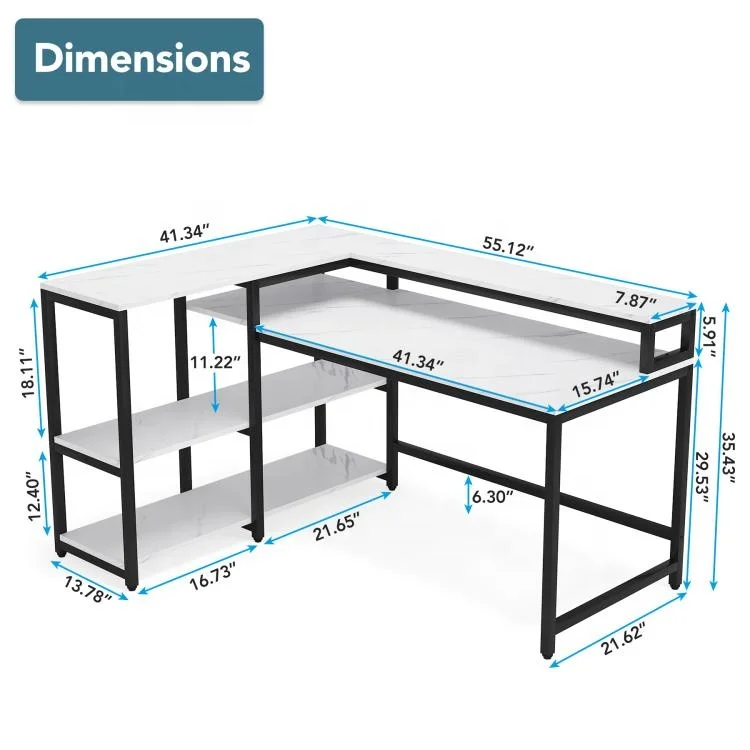 Tribesigns Computer Gaming Desk Reversible L Shaped Modern Wooden Office Desk White Faux Marble Home Office Furniture