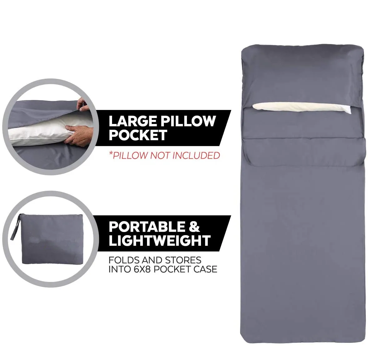 Polyester Sleeping Bag Liner  - Lightweight Sleeping Sack for Camping, Traveling, Hotels  - Smooth & Breathable Fabric