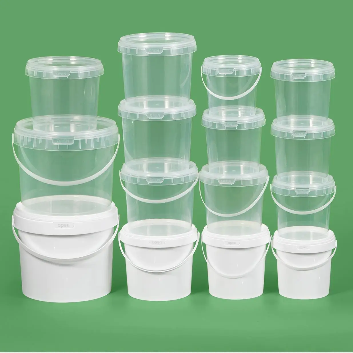 Custom 8L 10L Clear White Square Transparent Packaging Food Grade PP Plastic Bucket With lids