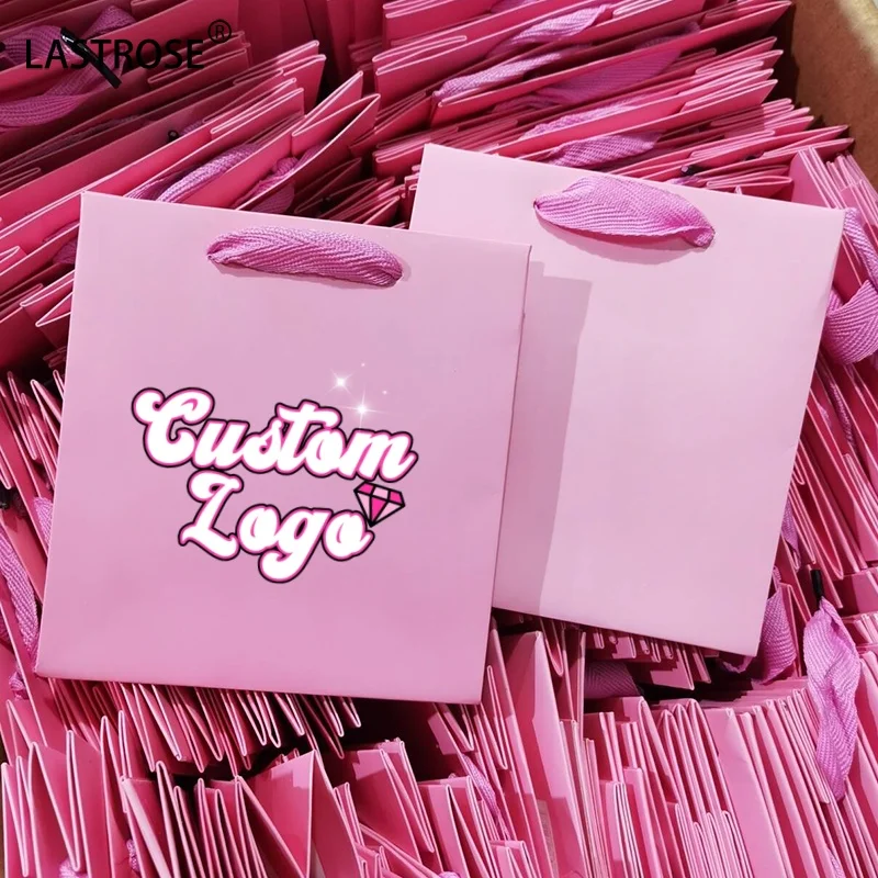 Luxury Paper Lashpackaging Bags Mini Handbag Lashes Gift Makeup Cosmetic Thank You Bag Hand Shopping pink Lash Bag With logo