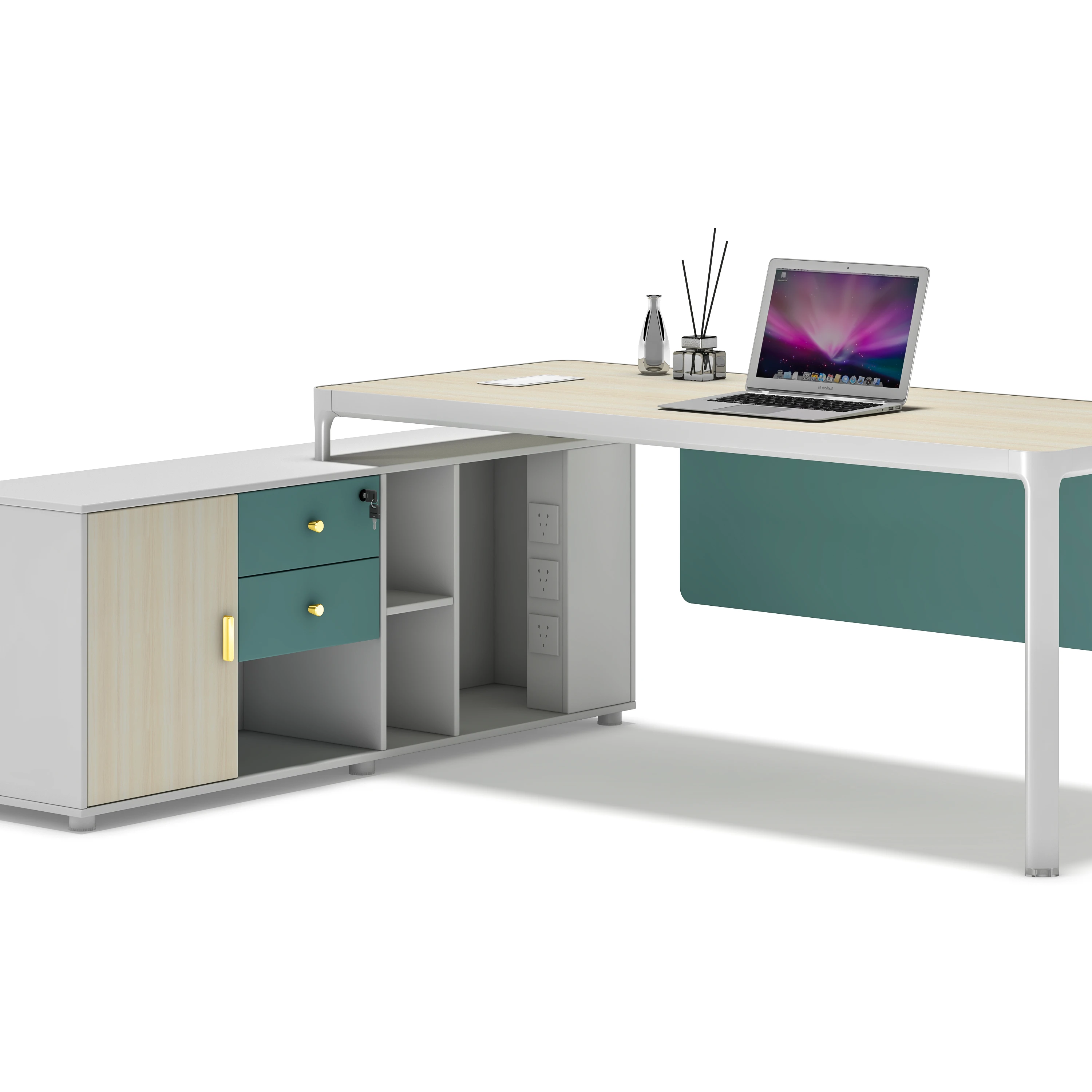 Wisda Wholesale wooden Executive office table With Drawer l shaped ceo manager computer office desk With Side Table