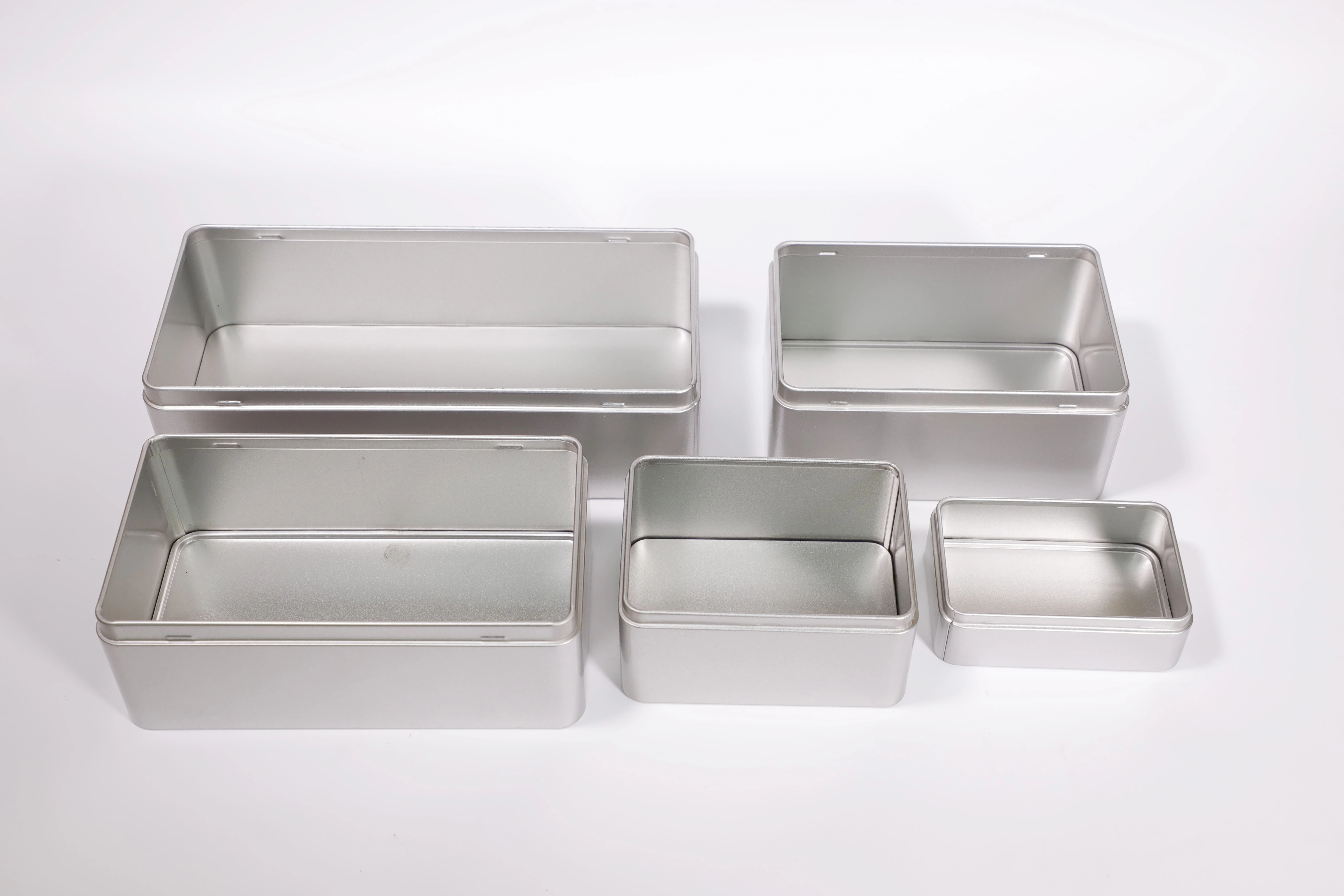 Factory Wholesale Custom Rectangular Empty Food Grade Large Silver Tin Tea Bag Cake Tin Cookie Metal Tin For Packaging