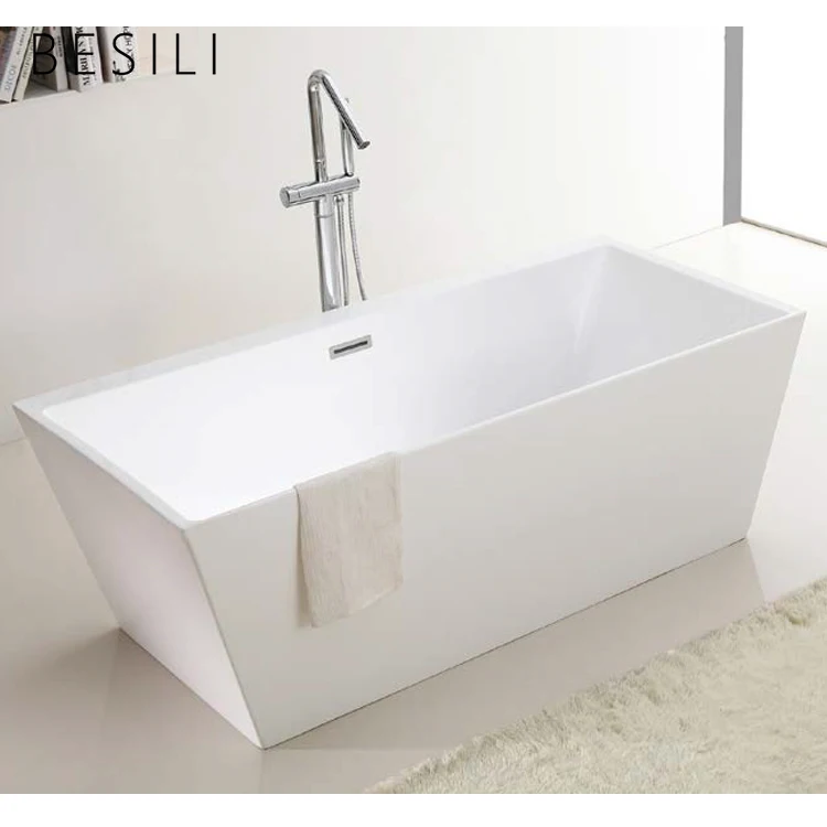 Fashion design bathroom rectangle Hot water soaking bathtub indoor shower cabin adult freestanding white acrylic bathtub