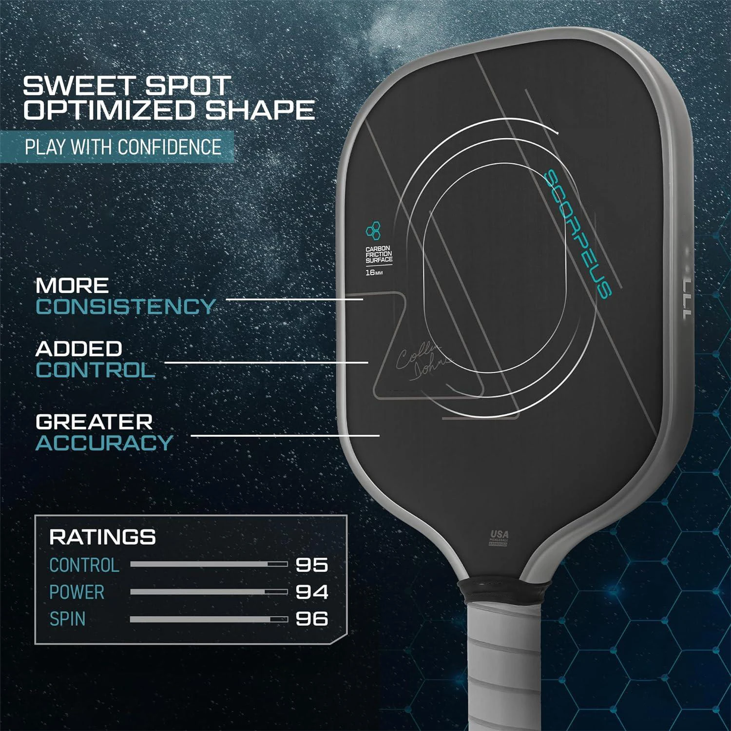 USAPA Approved T700 Carbon Fiber Pickle Paddle (CFS) High Grit Spin,Anti Slip Sweat Absorbing Grip with Cover Case