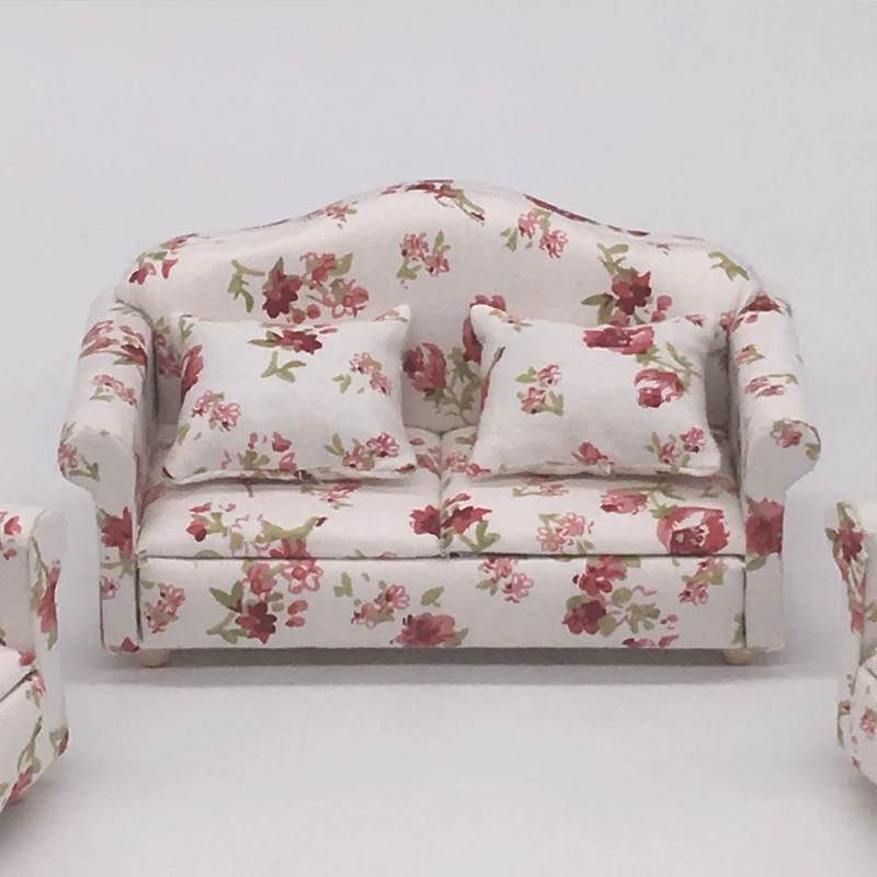 1:12 Dolls House Miniature Furniture Sofa Set/3 Furniture Sofa loveseat w/ cushion Floral Living Room Furniture