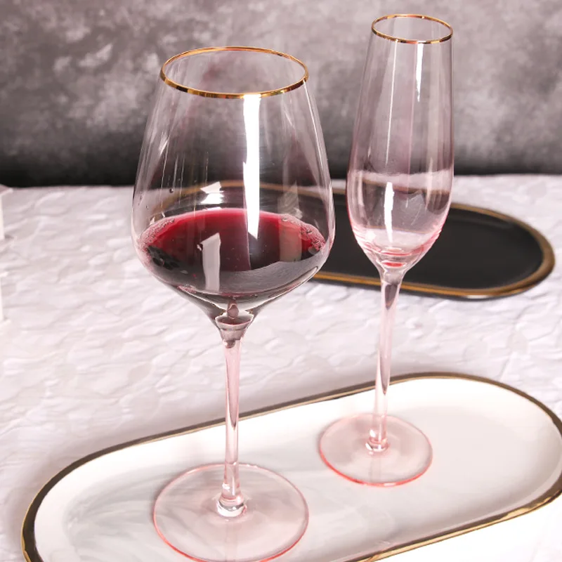 High Quality Nordic Style Ins Gold Hand Blown Luxury Unique Colour Crystal Home Wine Cocktail Big Belly Dessert Red Wine Glass