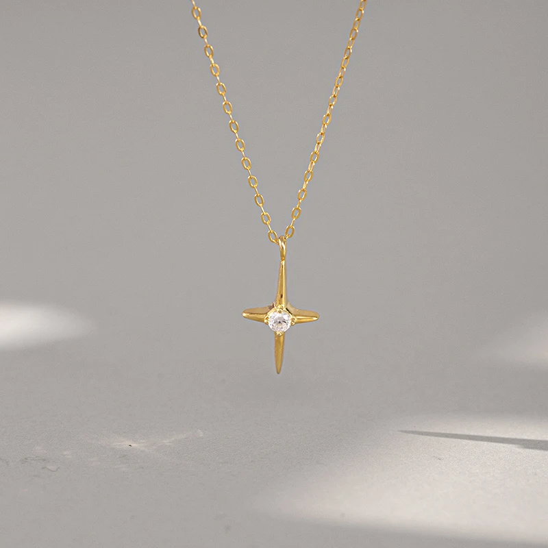 Fashion simple cross pendant necklace jewelry 925 sterling silver zircon crystal necklace women