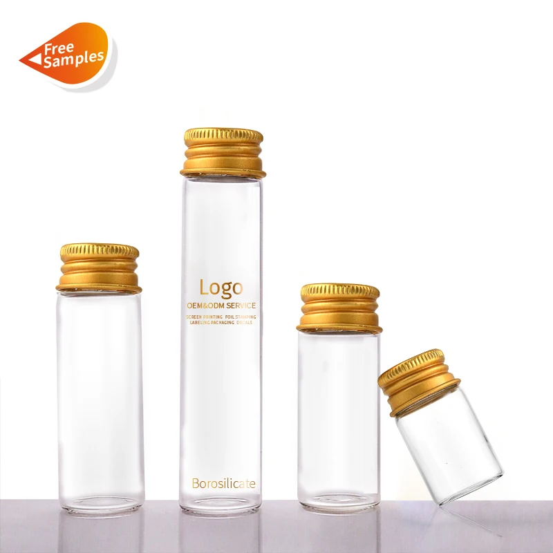 Popular Mini 15ml 25ml 30ml 50ml Round Bottom High Borosilicate Glass Test Tube Glass Vials With Gold Screw Cap