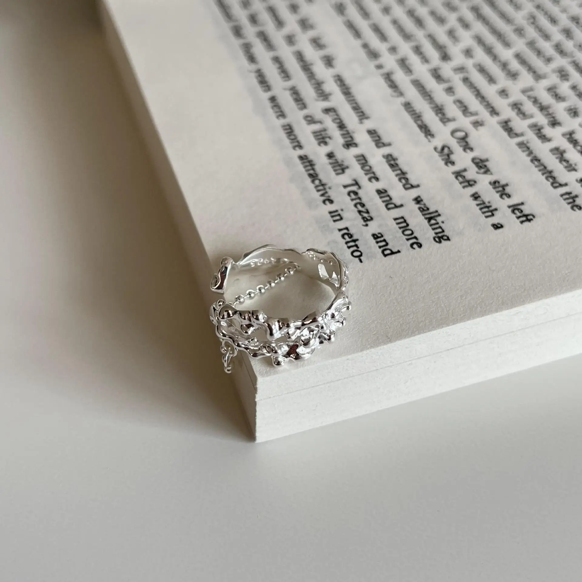 VIANRLA 925 sterling silver open dedicate ring with ball chain for women