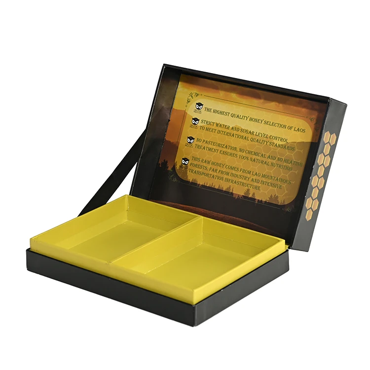 Custom High Quality Rigid Paper Empty Cardboard Magnetic Flip Honey Packing Box With Divider