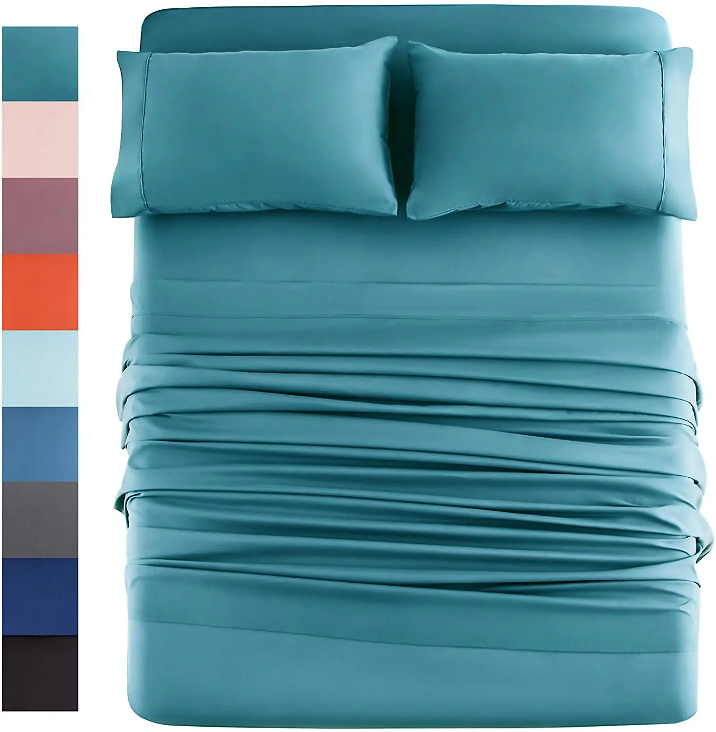 Teal Bed Sheet Set 4 Pieces Brushed Microfiber Luxury with Soft Bedding Fade and Stain Resistant