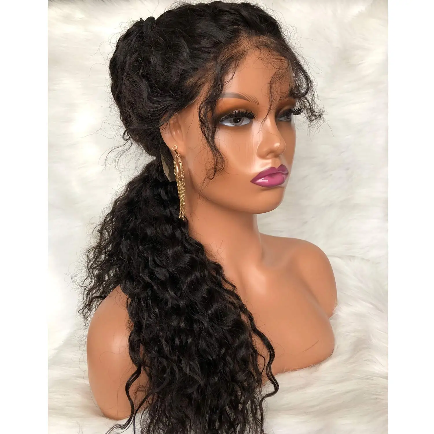 Light Brown  Mannequin Head Black Female Mannequin Manikin Head Bust for Wig Display with Earring Hole