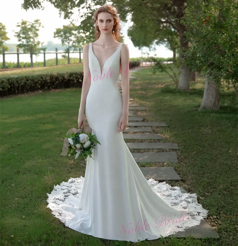 Factory Customized Sexy V Neck Sleeveless Real Bridal Gown Wedding Dresses Turkey Mermaid Wedding Dresses For Brides