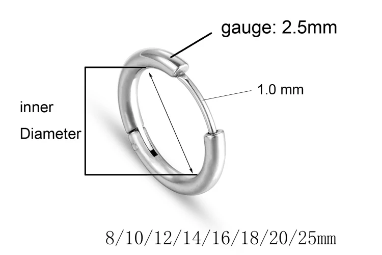 316l Surgical Stainless Steel Clipping Huggie Hoop Earring for men Women