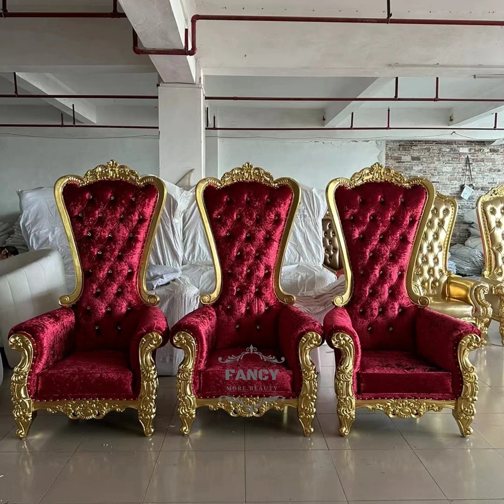 Maroon Dark Red Italian Throne Chains High Back Chair Event Genuine Leather Leisure Luxury Wedding King And Queen Chairs